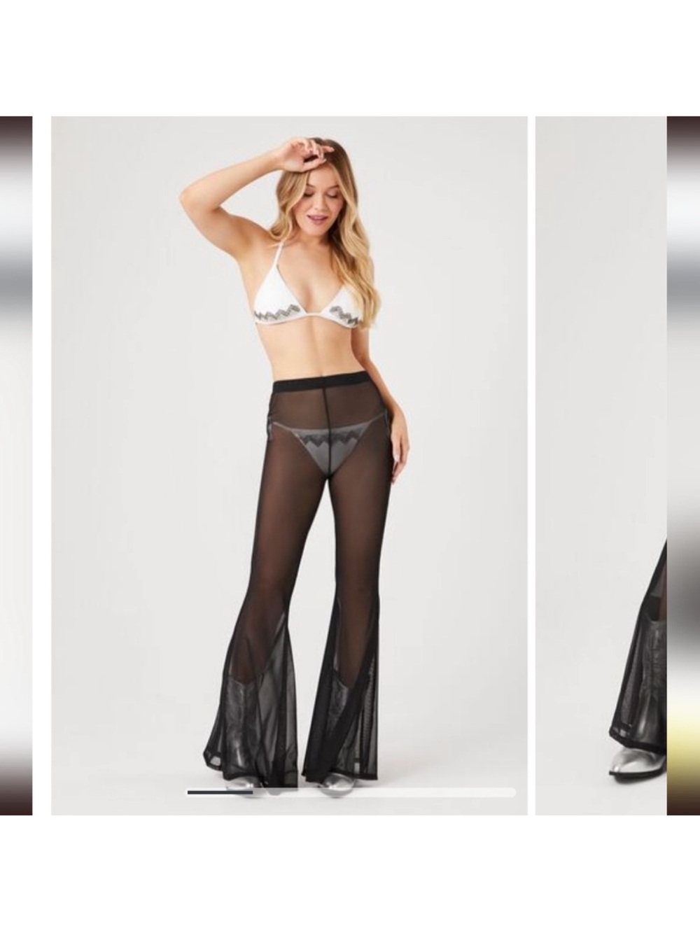 Forever 21 Sheer Black Flare Pants Swim Cover Festival Boho Size Medium NWT